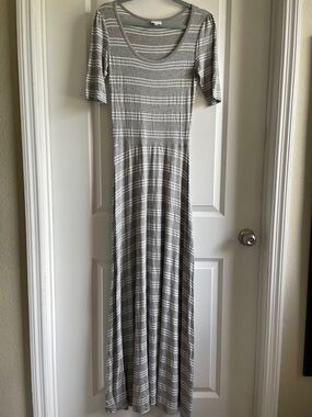 2 for $20 LuLaRoe Ana maxi dress rayon Gray and White Striped read size
